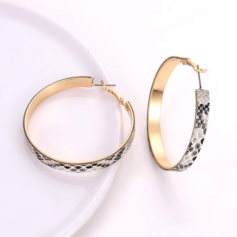 PHALIN Hoop Earrings for Women Leopard Hoop Dangle Earrings Bohemia Statement Circle Earring Studs (B Snakeskin) - Image 5